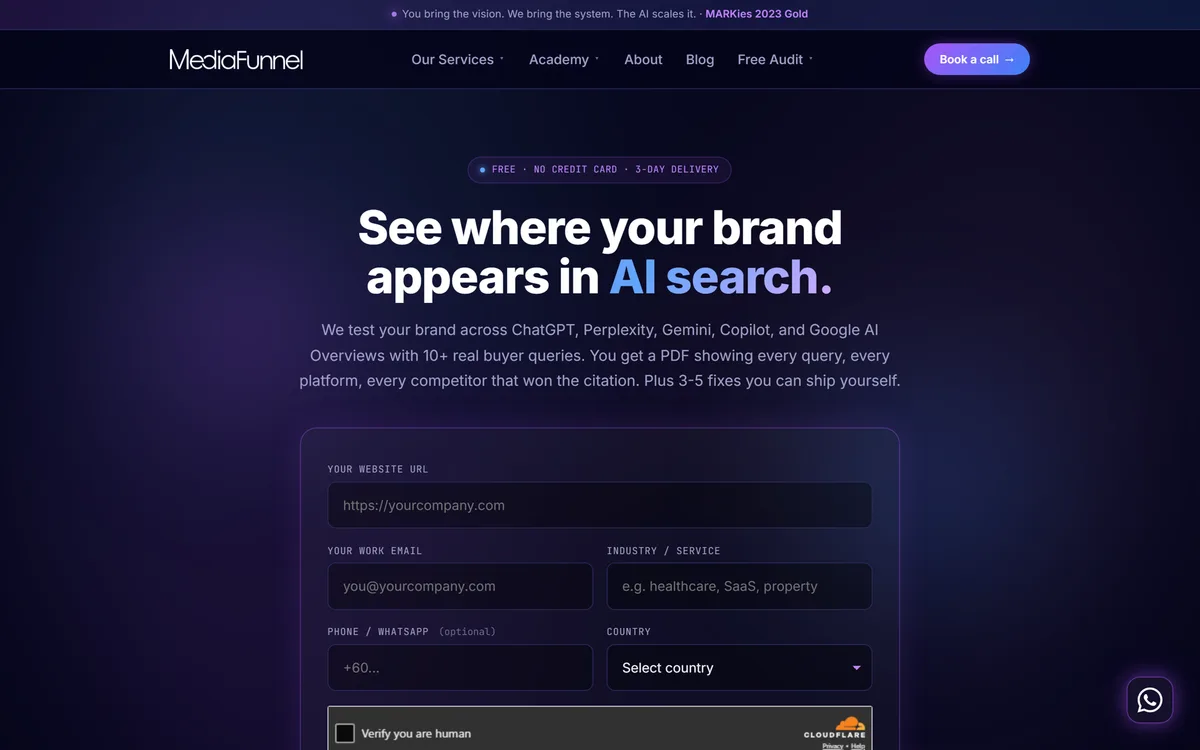 Media Funnel free AI Citation Audit sign-up page